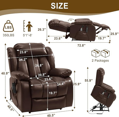 Dual Motor Large Power Lift Recliner Chair for Elderly with Heat and Massage,Lay Flat Lift Chairs Recliners for Seniors Infinite Position,USB Ports&Remote, Leather (Ochre) (Brown, Medium)