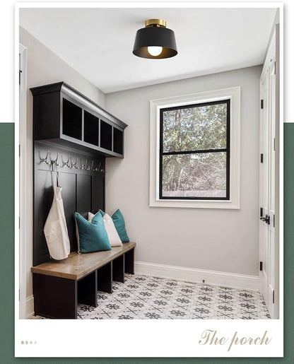 Ceiling Light Fixture, Hallway Ceiling Light with Gold Plate and Matte Black Shade, Modern Simple Style Porch Light Fixtures Semi Flush Mount (2 Pack Black)