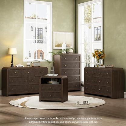 Oak&Sparrow 5 Drawer Tall Dresser for Bedroom, 47'' Rattan Dresser with Ample Storage, Boho Chest of Drawers, Thickened Curved Profile Design, Dark Walnut Dressers for Bedroom, Living Room