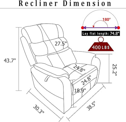 Lift Chair Lay Flat Recliner Heat Massage Dual Motor Infinite Position Power Recliners with Left Side Tray Table-Wireless Charger,Cup Holder