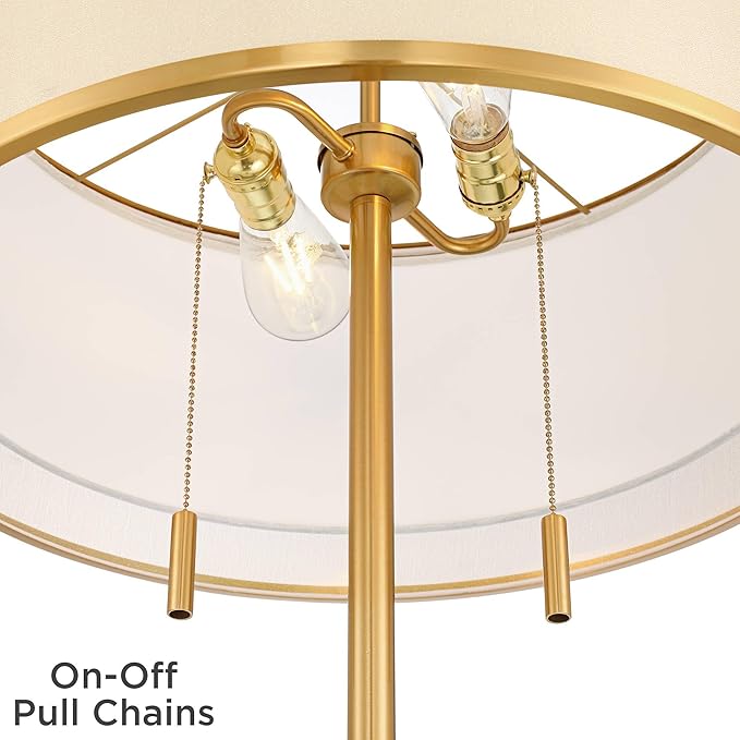 Possini Euro Design Granview Mid Century Modern 66" Tall Standing Floor Lamp with Glass Table USB Port Gold Metal Warm Brass Finish Living Room Bedroom House Reading Office Home Decor Entryway