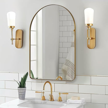 ANDY STAR Arched Mirror, 20 x 30 Inch Gold Bathroom Mirror in Stainless Steel Metal Frame, Arch Top Rounded Corner 1 Inch Deep Set Design Wall Mount Hangs Vertical