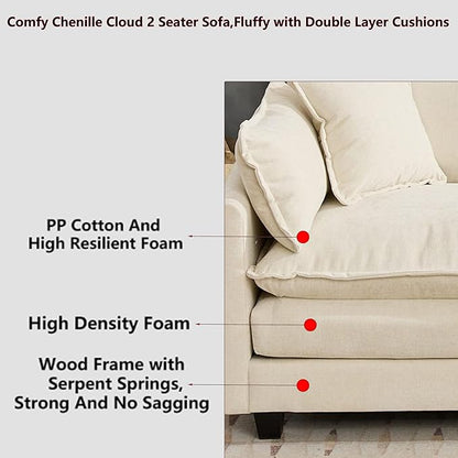 Aoowow Modular Sectional 2 Seater Cloud Sofa Couch for Living Room,78" Loveseat Couch with Deep Seat,Modern Chenille 2 Seat Sofas,Fluffy Small Couches for Bedroom,Small Spaces (Beige, 2 Seater)