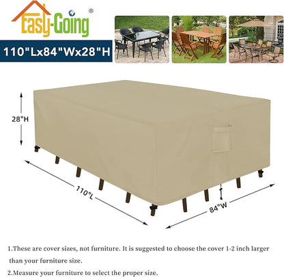 Easy-Going Rectangle Patio Furniture Cover Waterproof Outdoor Dining Table and Chair Cover Anti-UV Outside Sectional Sofa Set Covers (110"L x 84"W x 28"H, Camel)
