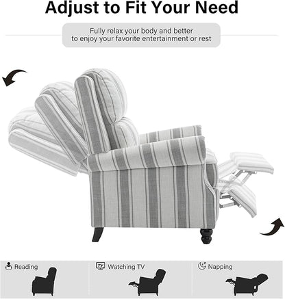 Recliner Chair, Modern Pushback Armchair with Adjustable Backrest & Footrest for Bedroom, Living Room-Grey Stripe,1 SEAT