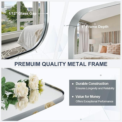 ANDY STAR 30x40 Chrome Bathroom Mirror, Oblong Silver Mirror with Stainless Steel Metal Frame, Oval Vanity Mirror for Over Sink, Modern Anti Rust Wall Mounted