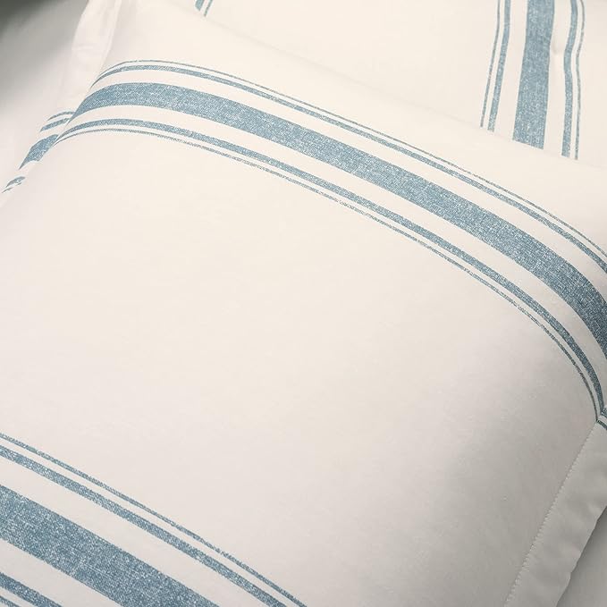 Lush Decor Farmhouse King Size Comforter Set, Reversible Cotton, 3 Piece Set, California King, Blue - Cozy Bedding - Rustic Decor - Modern Farmhouse Bedroom Decor