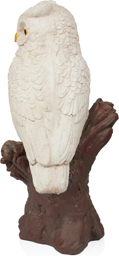 Alpine Corporation JUM584 Indoor Outdoor Life Like Owl on Tree Trunk Garden Static, Rustic Owl Statue for Yard, 28" Tall, White