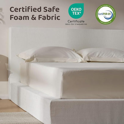 RECCI Cloud Upholstered King Bed Frame with Headboard, 5 Inch Foam Padded Platform, No Box Spring, Easy Assembly (Off-White)