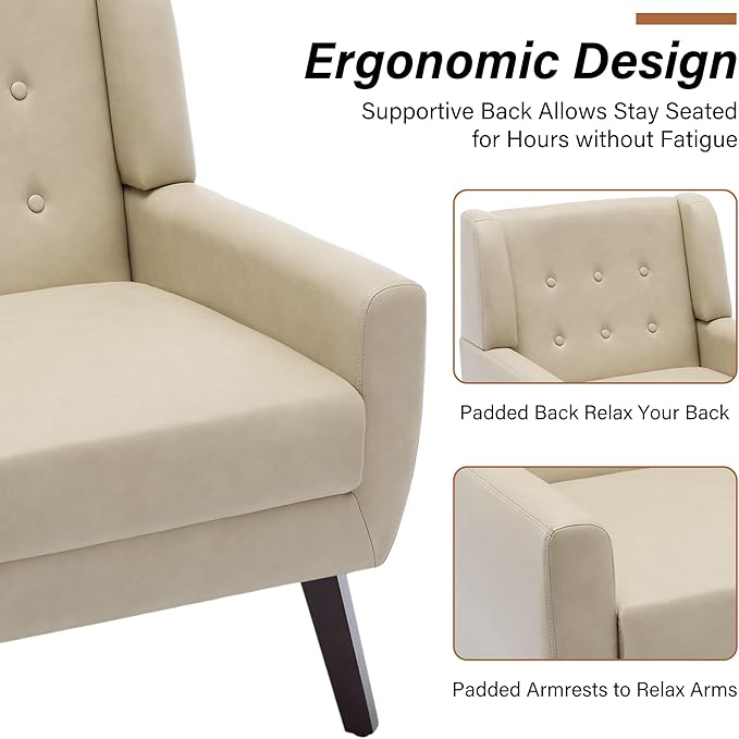 Lumibee Accent Chairs Set of 2, Modern Faux Leather Armchairs for Living Room, Comfy Upholstered Arm Chairs Tufted for Indoor Bedroom Office Room (P Cream)