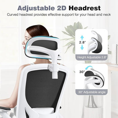 Ergonomic Office Chair, Computer Desk Chair Comfy with Adjustable Headrest, Lumbar Support, Flip-up Armrests, Gaming Chairs for Long Hours, White
