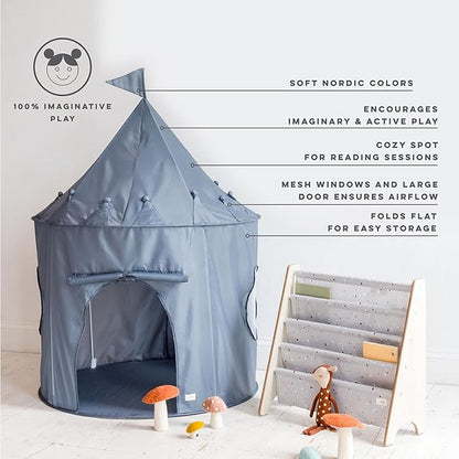 3 Sprouts Kids Play Tent - Sustainable Recycled Fabric – Fun Spacious Childs Playhouse for Indoor Games for Boys & Girls - Durable Fort Pop Up House for Toddlers & Children Age 3-10 - Blue