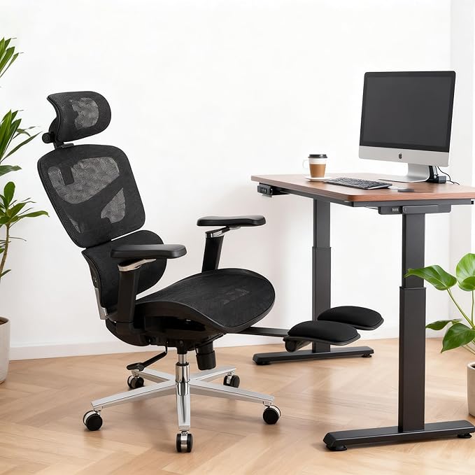 Ergonomic Home Office Desk Chair with Massage Lumbar Support，4D Headrest & 5D Armrests, Reclining Big and Tall 400LBS Mesh Chair with Footrest，Adjustable Back High and Seat Depth(Black)
