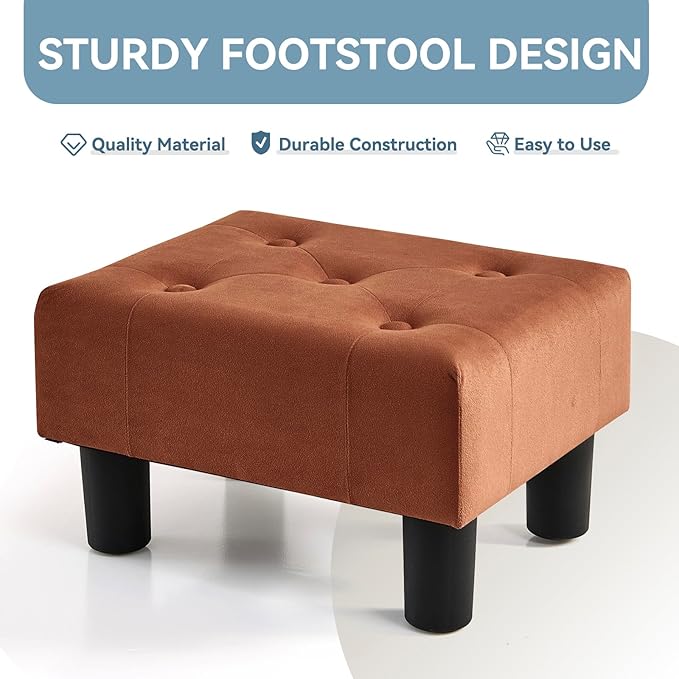Poofzy Small Foot Stool Ottoman, Velvet Ottoman Foot Rest with Legs, Rectangle Foot Rest for Couch, Footstools and Ottomans Small for Living Room and Entryway (Rrown)