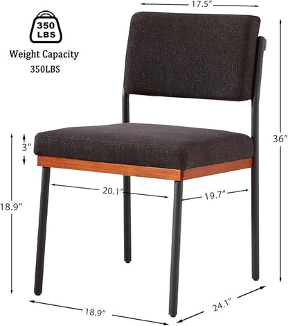 Black Modern Dining Chairs Set of 2, Kitchen Chairs with Thick Cushions and Adjustable Foot Pads, Upholstered Fabric Dining Room Chairs with Sturdy Metal Legs