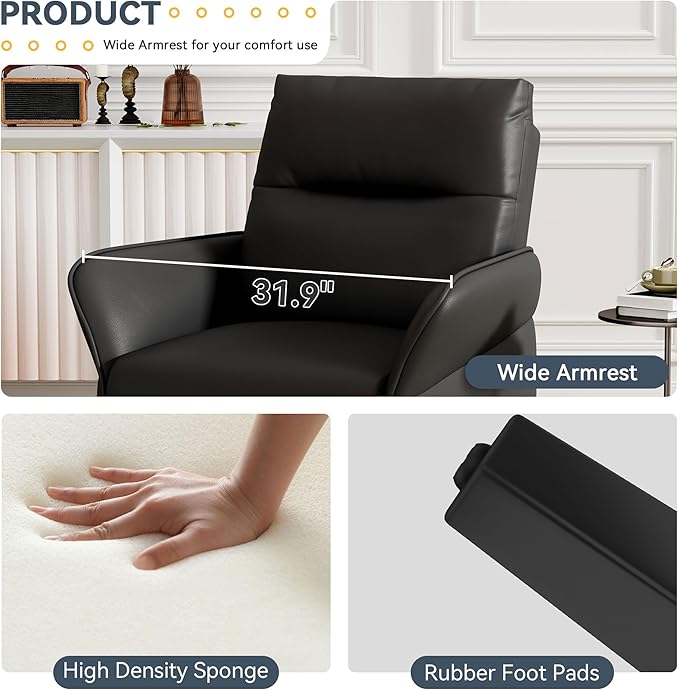 HAOBO Home Modern Black Accent Chair Upholstered PU Leahter Armchair for Bedroom Living Room Chairs Office Chair