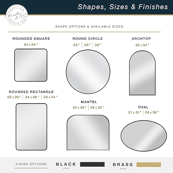 MCS Master & Co. Modern Metal Large Wall Mirror, Minimalist Home Decor Arch Mirror for Living Room, Bedroom, or Bathroom, 20 by 34 Inch, Black