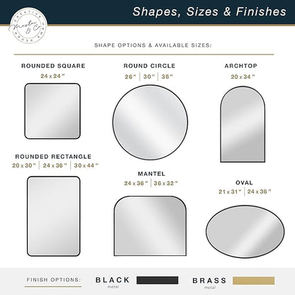 MCS Master & Co. Modern Metal Large Wall Mirror, Minimalist Home Decor Rectangle Mirror with Rounded Corners for Living Room, Bedroom, or Bathroom, 24 by 36 Inch, Brass