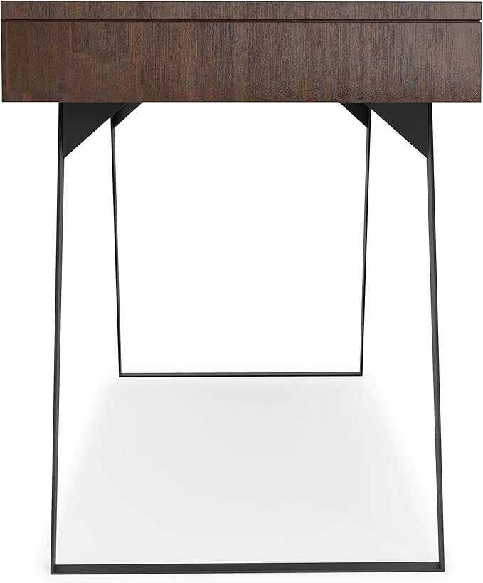 SIMPLIHOME Lowry Large Desk - 72-Inch Wide Solid Acacia Wood and Metal Writing Desk in Distressed Charcoal Brown, Modern Industrial Home Office Table with 2 Deep Drawers and Flip-Down Keyboard Tray