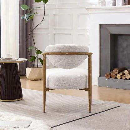 Modern Accent Chair, White Teddy Velvet Armchair with Wood Grain Metal Frame, Comfortable Single Seating for Living Room, Dining Room, Bedroom, and Cafe, 24.8" W x 24.8" D x 29.1" H