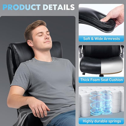 Ergonomic High-Back Executive Office Chairs, Heavy Duty Home Computer Chair with Lumbar Support, Flip-Up Arms, and PU Leather Upholstery, Black