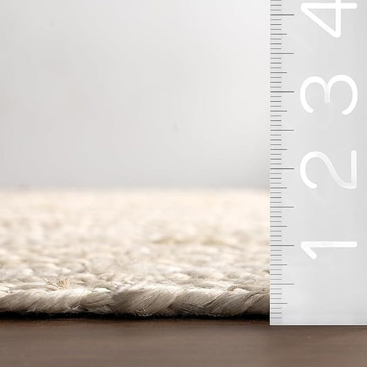 nuLOOM 3 Round Rigo Jute Hand Woven Area Rug, Off White, Solid Farmhouse Design, Natural Fiber, For Bedroom, Living Room, Dining Room, Hallway, Office, Kitchen, Entryway