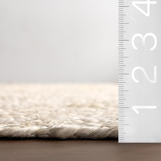 nuLOOM 7 Round Rigo Jute Hand Woven Area Rug, Off White, Solid Farmhouse Design, Natural Fiber, For Bedroom, Living Room, Dining Room, Hallway, Office, Kitchen, Entryway