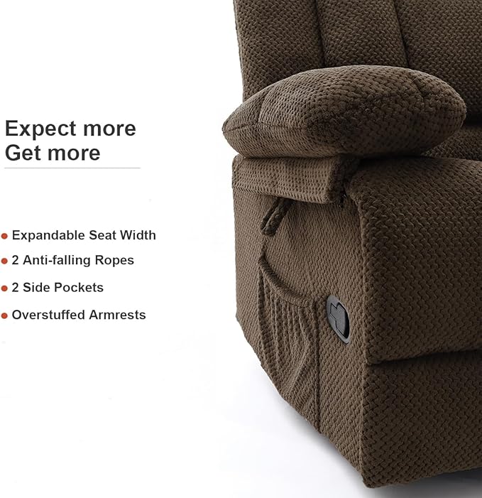 Recliner Chair Oversized 360° Swivel Rocker Recliners with Massage and Heating Theater Chairs Lounge Sofa Adults Lazy Sofas Single Couch for Living Room Overstuffed Armrests XL (Brown)