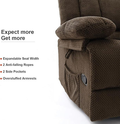 Recliner Chair Oversized 360° Swivel Rocker Recliners with Massage and Heating Theater Chairs Lounge Sofa Adults Lazy Sofas Single Couch for Living Room Overstuffed Armrests XL (Brown)