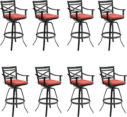 Pellebant 30 Inch Sunbrella Outdoor Bar Stools Set of 8, Aluminum Swivel Patio Bar Height Bar Stools with Back & Footrest, for Deck Lawn Garden(Red)