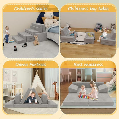 Modular Kids Play Couch,Kid Couches for Toddler & Children,Child Sectional Sofa Fort Building for Playroom Furniture,Convertible Sofa for Boys & Girls, Grey