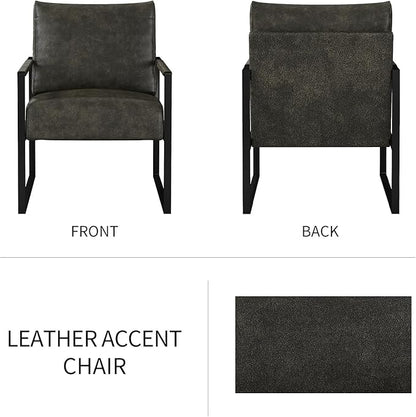 CANMOV Modern Accent Chair Set of 2, PU Leather Armchair with Metal Frame,Comfy Single Reading Chair with Soft Padded Backrest and Cushion for Living Room, Bedroom,Reading Room,Office,Dark Grey