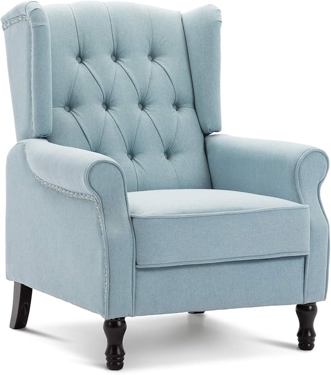 Artechworks Winged Fabric Modern Accent Chair Tufted Arm Club Chair Linen Single Sofa with Wooden Legs Comfy Upholstered for Reading Living Room Bedroom Office,Light Blue