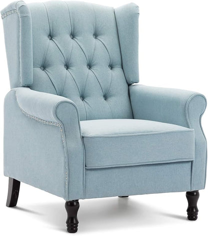Artechworks Winged Fabric Modern Accent Chair Tufted Arm Club Chair Linen Single Sofa with Wooden Legs Comfy Upholstered for Reading Living Room Bedroom Office,Light Blue
