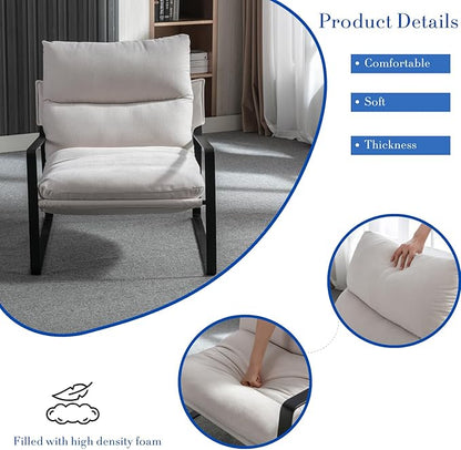 HEAH-YO Modern Accent Chair Set of 1, Comfy Living Room Chair with Removable Cushion and Solid Metal Frame, Chenille Fabric Reading Side Chair for Bedroom, White