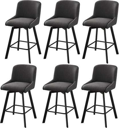 Swivel Counter Height Bar Stools Set of 6, 26''H Upholstered Barstools with Backs, Modern Bar Stool Chairs for Kitchen Island, Metal Legs, Fabric, Black Grey Stools Counter Chair