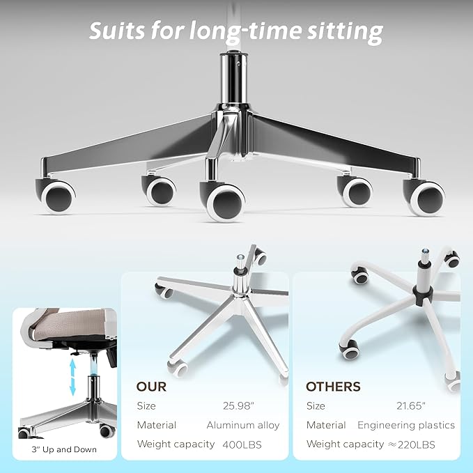 Ergonomic Office Chair, Mesh Desk Chair with Adjustable Headrest and 2D Armrest，Computer Chairs with Lumbar Support, Big and Tall Office Chair 400lbs, Large (01khaki)