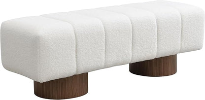 Christopher Knight Home Manila 50" Boucle Fabric Dining Bench, Rectangular Upholstery Ottoman Bench, Bedroom End of Bed Footstool, Living Room Extra Seat Footrest, No Assembly Needed, White