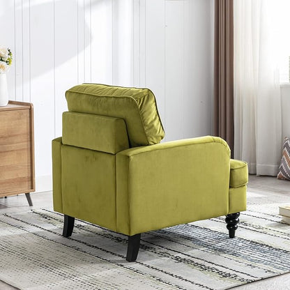 Velvet Upholstered Accent Chairs Set of 2 Modern Single Sofa Chair with Thick Removable Back Cushion and Black Printed Legs Armchair for Living Room/Bedroom/Reading, Olive Green