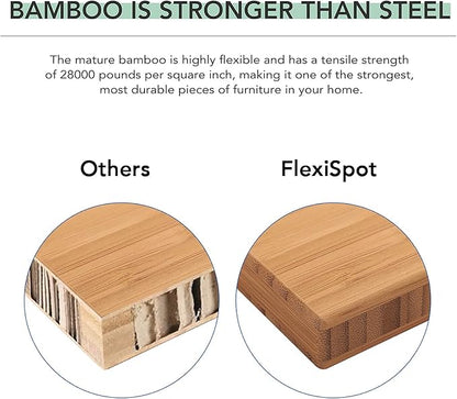 FlexiSpot E6 Bamboo 3-Stage Dual Motor Electric Standing Desk 48 x 24 Sit Stand Up Desk, Holds 220 lbs, Adjustable Height w/ Memory Presets, Solid Bamboo Curved Desktop & White Frame, Ships in 2 Boxes