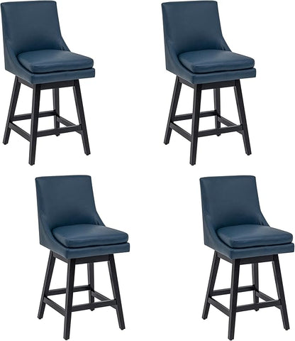 Bar Stools Set of 4, PU Leather Barstools, 26 Inch Upholstered Counter Stools with 14.2" High Back and Footrest, Swivel Counter Height Barstools for Kitchen Island Home Bar Navy Blue