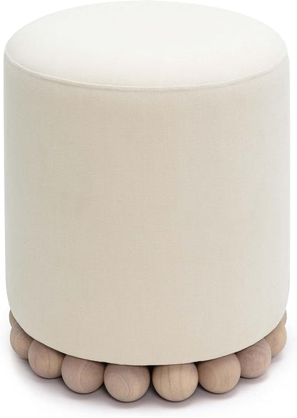 First of a Kind Ottoman Foot Rest - Cream Plywood Round Ottoman Stool with Solid Wood Spherical Orbs - 15.7" W x 15.7" D x 18.3" H - Handmade, Easy Clean, 330 lbs Weight Capacity