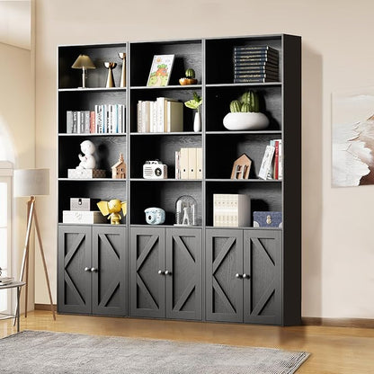 Bookshelf, 6-Tier Floor Bookcase with 2 Bottom Doors, 9.29"x23.62"x70.86", Storage Cabinet Bookshelves for Home Office, Living Room, Bedroom-Black