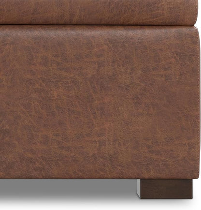 SIMPLIHOME Gabbie 36 inch Wide Contemporary Square Square Coffee Table Storage Ottoman in Distressed Saddle Brown Vegan Faux Leather, Assembled, for The Living Room, Entryway and Family Room