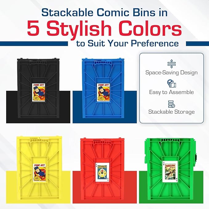 BCW Short Comic Book Bin | Holds 150 Comics | Stackable Plastic Storage | Acid-Free Organizer | Red, 5 Pack