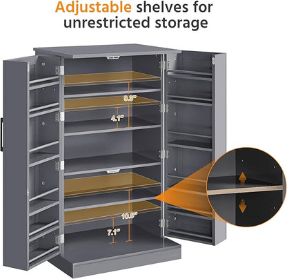 Yaheetech Storage Cabinet, Kitchen Pantry Cabinet with Door and 6 Adjustable Shelves, Storage Organizer for Living Room, Laundry, Bathroom, Gray