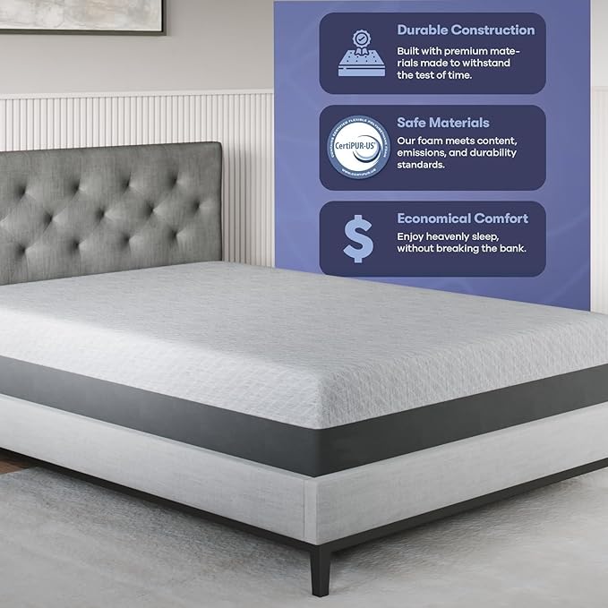 Celestial Sleep Gel Memory Foam Mattress in a Box, Made in The USA, CertiPUR-US® Certified Foam, Oeko-Tex, and Fiberglass-Free Certified Bed, 10 inch Medium - Full