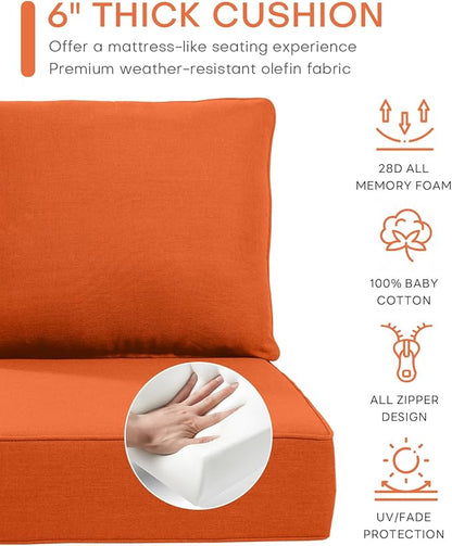 Luxury 24x24x6 Inch Outdoor Chair Cushions Set of 4 - Heavy Duty Water-Resistant Comfortable Cushion for Patio Furniture Set Dining Gliding Rocking Chairs Loveseat L-Shape Sofa - Orange
