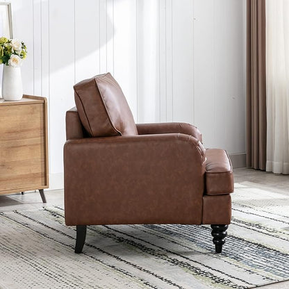 PU Leather Upholstered Accent Chairs Set of 2 Modern Single Sofa Chair with Thick Removable Back Cushion and Black Printed Legs Armchairs for Living Room/Bedroom/Reading Room, Brown