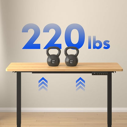 FLEXISPOT E3 Dual Motor Electric Standing Desk 55x28 Inch Whole-Piece Board Height Adjustable Electric Sit Stand Desk (Black Frame + Maple Desktop, 2 Packages)